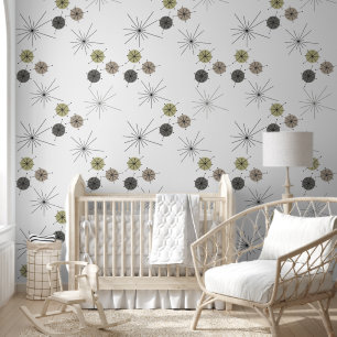 Witte BG Mid Century moderne cirkel en sterren Behang