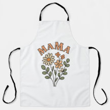 Witte bib MAMA schort met retro boeket wilde bloem