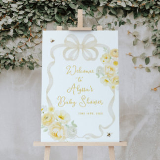 Witte Bij en Gele Bloemen Baby Shower Welkom Poster