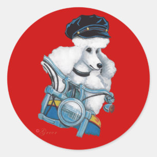 Witte Biker Chick Poodle Sticker