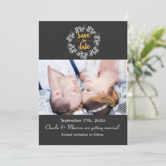 Witte bladeren Botanische spiegel BEWAREN DE DATUM Kaart (Staand voorkant)