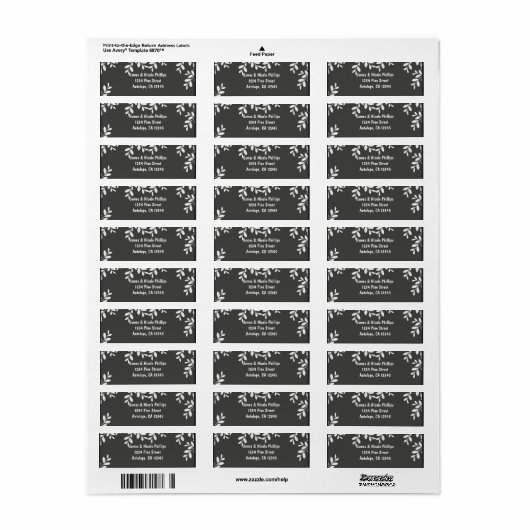 Witte bladeren en grijze moderne botanische adresa etiket (Full Sheet)
