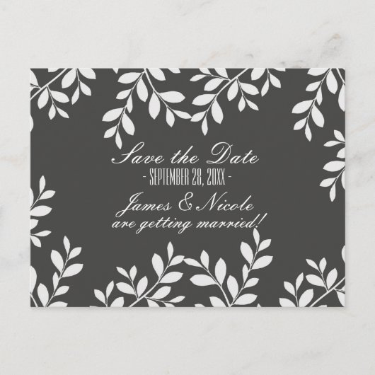 Witte bladeren & Grijs modern botanisch ansichtkaa Aankondigingskaart (Voorkant)