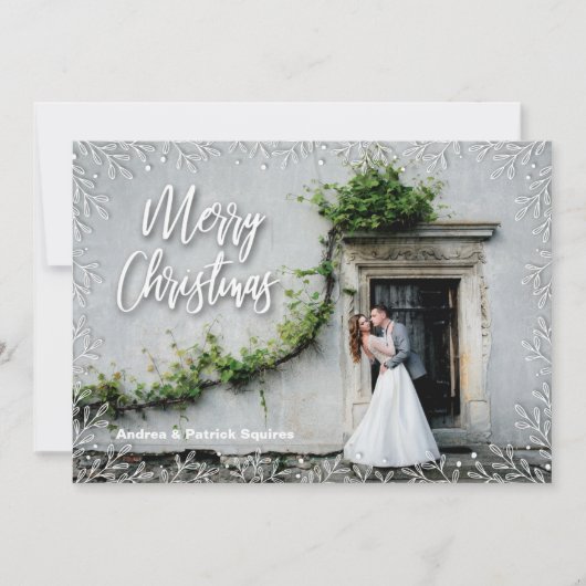 Witte Bladeren Kerst Foto Feestdagenkaart (Voorkant)