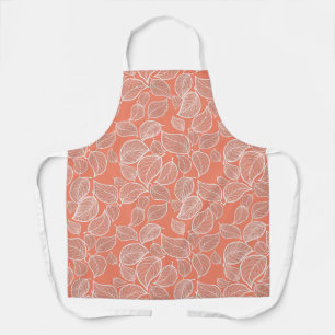 Witte bladeren op Oranje All-Over Print Apron Schort
