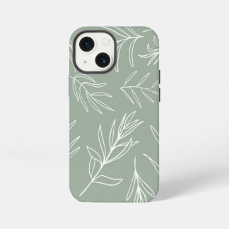 Witte bladeren op sagegroene Case-Mate iPhone-hoes iPhone 13 Mini Hoesje