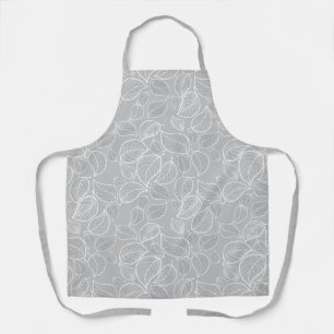 Witte bladeren op Silver Grey All-Over Print Schor Schort