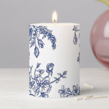 Witte & Blauwe Bloem 3"x 4"Pijlerkaars