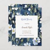 Witte Blauwe Bloemen Minimaal Bruidsdouchekaart Informatiekaartje (Voorkant / Achterkant)