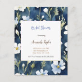 Witte Blauwe Bloemen Minimaal Bruidsdouchekaart Informatiekaartje (Voorkant)