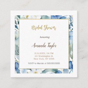 Witte Blauwe Bloemen Minimal Bridal Shower Informatiekaartje