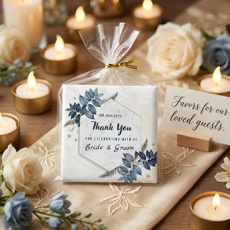 Witte Blauwe Bloemrijke Frame Dank Je Wel Trouwcad Magneet