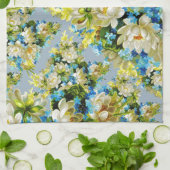 Witte blauwe en gele bloemen theedoek (Gevouwen)