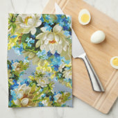 Witte blauwe en gele bloemen theedoek (Quarter Fold)