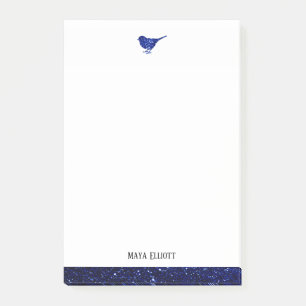 Witte & Blauwe Faux Glitter Vogel w / Rand, Naam Post-it® Notes