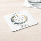 Witte Blauwe Floral Waterverf Elegant Wedding Vierkante Kartonnen Onderzetter (Schuin)