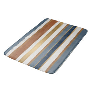 Witte blauwe gouden en koperen horizontale strepen badmat