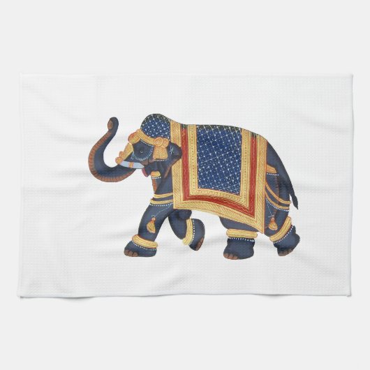 witte blauwe grijs rood Elephant India Style Theedoek (Horizontaal)