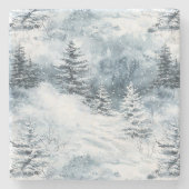 Witte blauwe kerstbomen wintersneeuw stenen onderzetter (Voorkant)