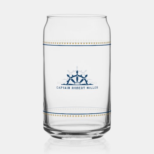 Witte & Blauwe Nautische Boot Wiel Gouden Sterren Blikvorm Glas (Achterkant)