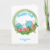 Witte Blauwe Pompoenen Herfst Krans Groene Takken Feestdagen Kaart (Voorkant)