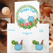 Witte Blauwe Pompoenen Herfst Krans Groene Takken Feestdagen Kaart