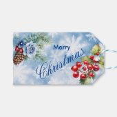 Witte Blauwe Sneeuwvlokken en Holly Berries Kerstm Cadeaulabel (Voorkant (Horizontaal))
