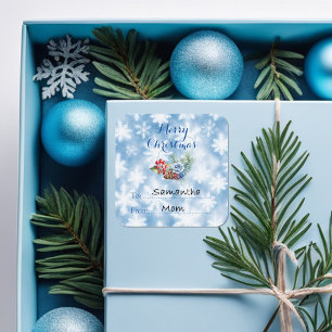 Witte & Blauwe Sneeuwvlokken Kerst Decoratie Vierkante Sticker