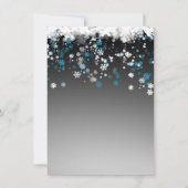 Witte, blauwe sneeuwvlokken op zwarte bruiloft kaart (Achterkant)