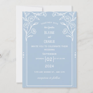 Witte Blauwe Vintage Trouwuitnodiging Kaart