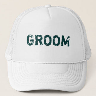 Witte blauwgroen belettering thema Bruidegom pet
