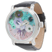 WITTE BLAUWGROEN BLAUWE ROZEN, ANEMONSLOEMMONOGRAM HORLOGE (Gekanteld)
