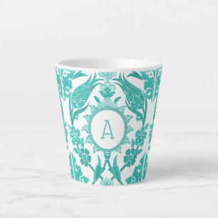 Witte & Blauwgroen Boerderij Bloemen Tegel   Monog Latte Mok