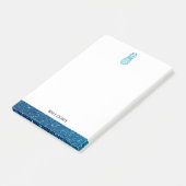 Witte + Blauwgroen Faux Glitter Ananas & Rand, Naa Post-it® Notes (Schuin)