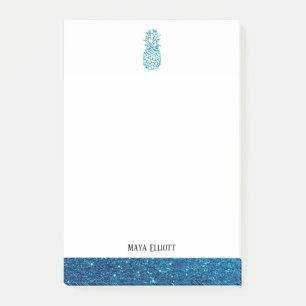 Witte + Blauwgroen Faux Glitter Ananas & Rand, Naa Post-it® Notes