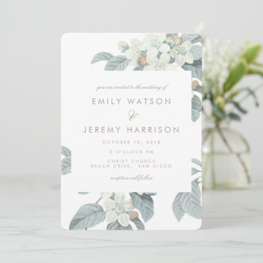 Witte  Bloedbloesems Uitnodiging tot bruiloft (Staand voorkant)