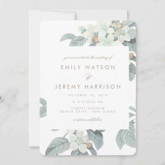 Witte  Bloedbloesems Uitnodiging tot bruiloft (Voorkant)