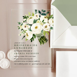 witte bloei Boeket Bruidsmeisjes Luncheon Acryl Uitnodigingen