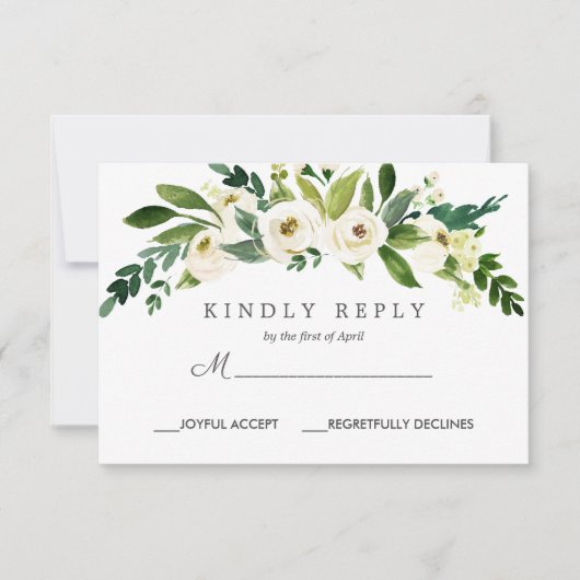 witte bloei | Chique Bloemen Bruiloft Reactie RSVP (Voorkant)