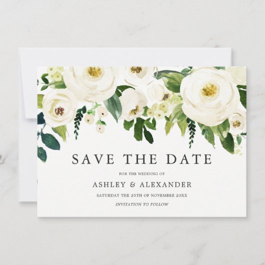 Witte Bloeiende Bloemen Elegant Alle Seizoenen Save The Date (Voorkant)
