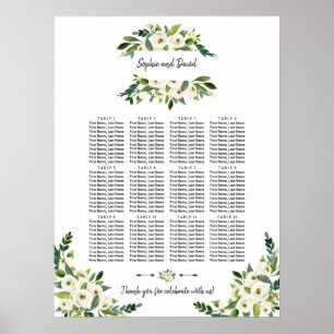 Witte Bloeiende Bloemen Handschrift Zitting Grafie Poster