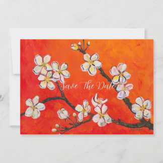 Witte bloeiende tak in lente groet save the date