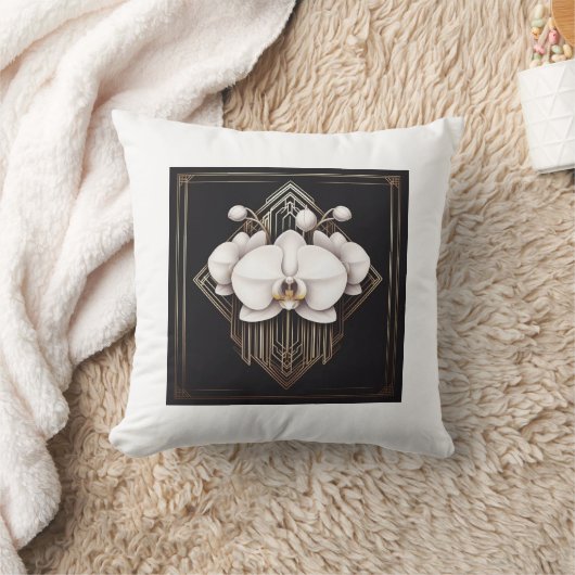 Witte Bloem Art Deco Kussen (Deken)