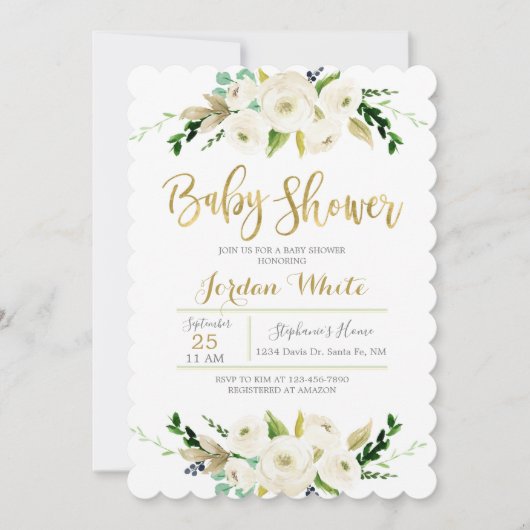 Witte bloem baby shower kaart (Voorkant)