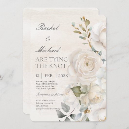 Witte bloem beige spaanse bruiloft uitnodiging (Voorkant / Achterkant)