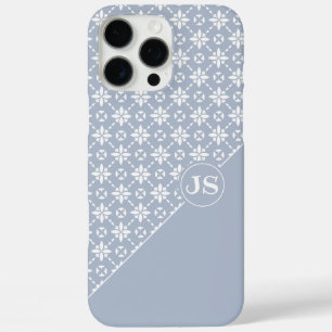 Witte bloem betegeld patroon op Dusty Blue iPhone 16 Pro Max Hoesje