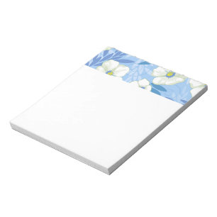 Witte Bloem Blauwe Achtergrond Bloemmotief Bladere Notitieblok
