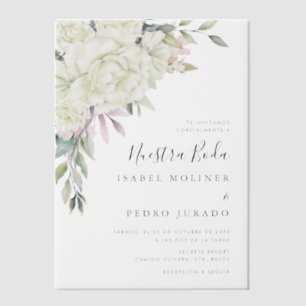 Witte Bloem Boeket Nuestra Boda Spaanse Bruiloft Vellum Uitnodigingen