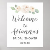 Witte bloem botanisch bruidsdouche welkomstbord poster (Voorkant)