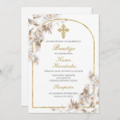 Witte bloem Doop Spaans Kaart (Voorkant / Achterkant)